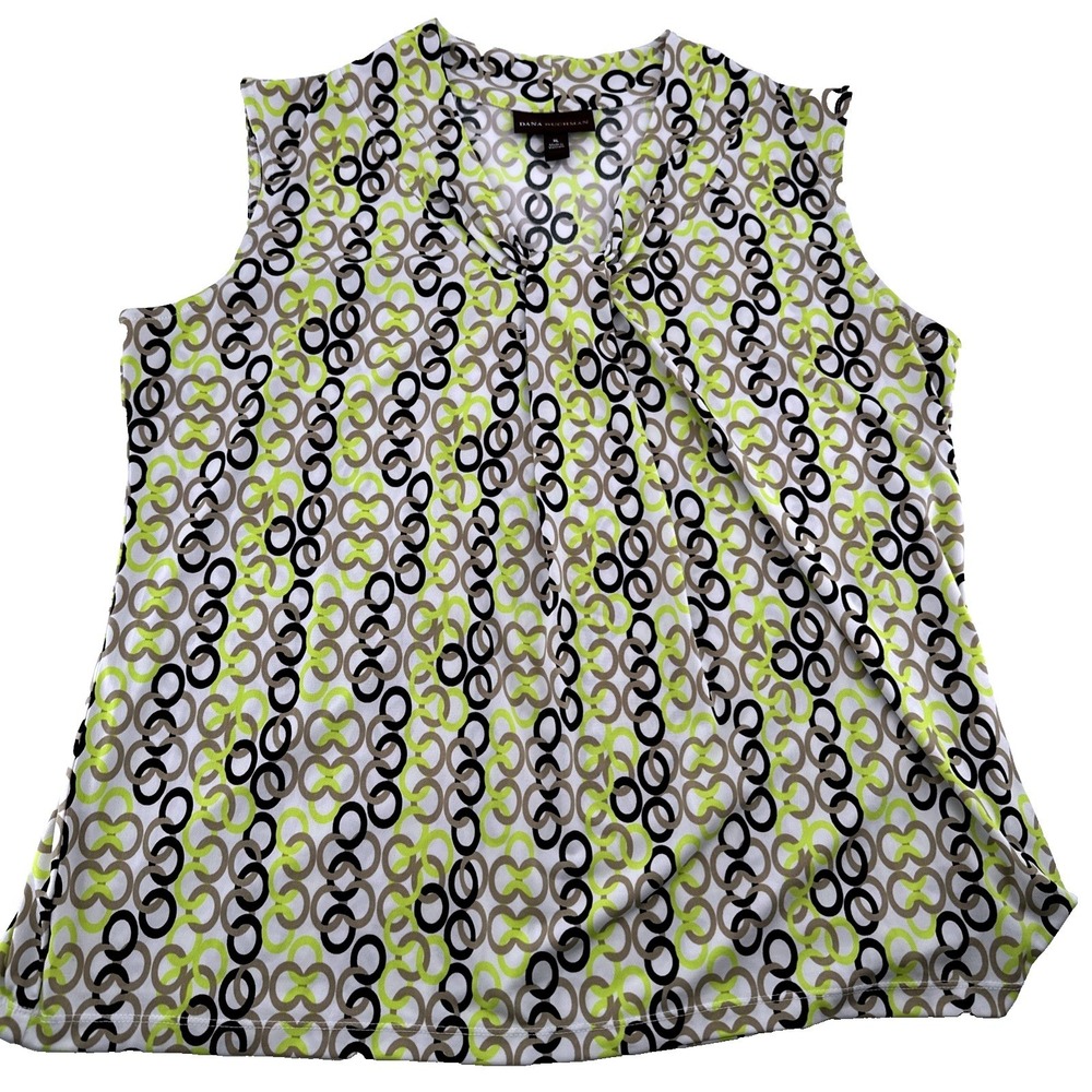 Dana Buchman XL Sleeveless Top Blouse Circle Print Career Casual